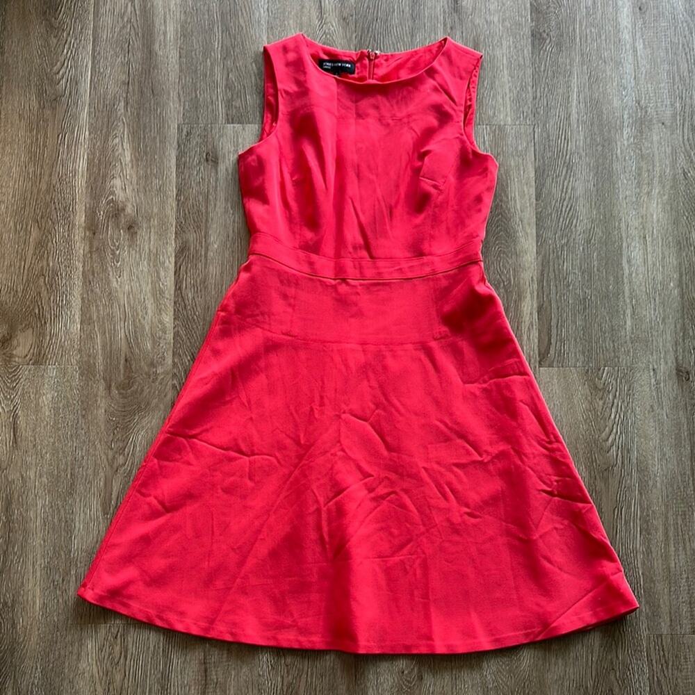 Jones New York Coral Red Fit & Flare Sleeveless Dress Size 8 Scoop Neck